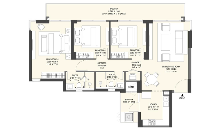 emaar serenity hills 3 bhk sector 86 gurgaon floor plan